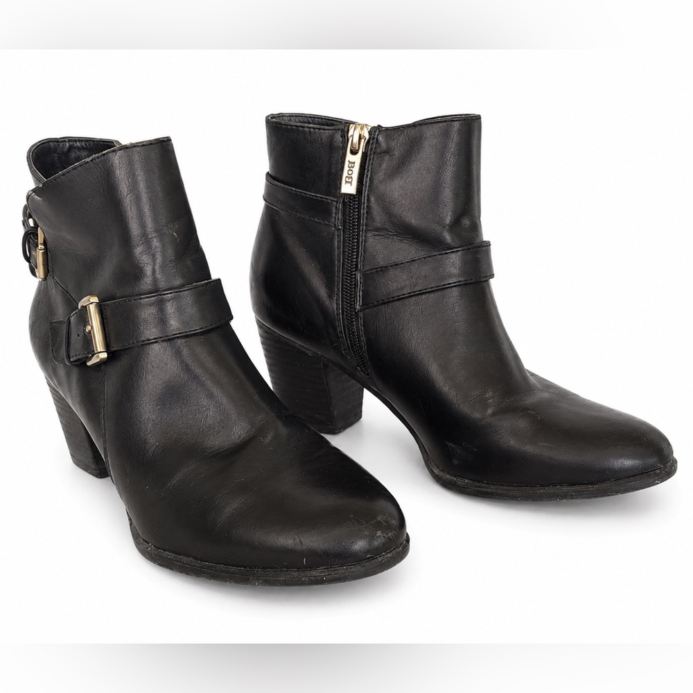 Bass Sloan Black Ankle Booties Women’s Size 8M Block Heel Side Zip
